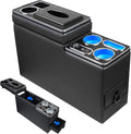 Center Console Between Seat Organizer for Minivans & SUVs - Tissue Box, Type-C & USB Fast Charge, 7-Color Ambient Light, Cup Holders, Middle Van Floor Console Storage Box (Black)