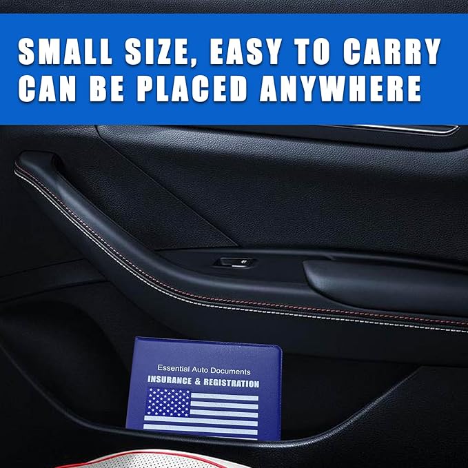 Ziciner Car Registration Insurance Holder, 2Pack Essential Auto Card Document Glove Box Organizer with Touch Fastener, Vehicle Interior Accessories Perfect for Most Car, Truck, SUV (Blue/Blue Flag)