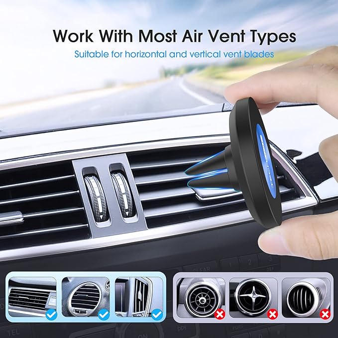 TechMatte Magnetic Vent Car Phone Mount Compatible with iPhone 14, 13, 12 Series, Pro, Pro Max, Mini, iPhone 14 Plus and MagSafe Case (Blue)
