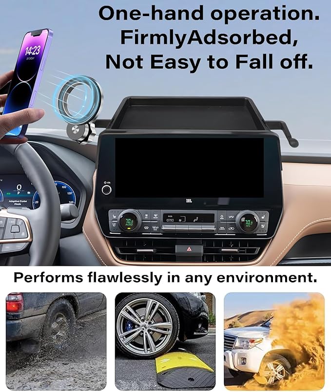 Car Phone Holder for 2024 2025 2026 Toyota Grand Highlander/Grand Highlander Hybrid Accessories Apply to 12.3 in Screen Fixed Clip Magnetic Cell Phone Mount with Dashboard Storage Tray