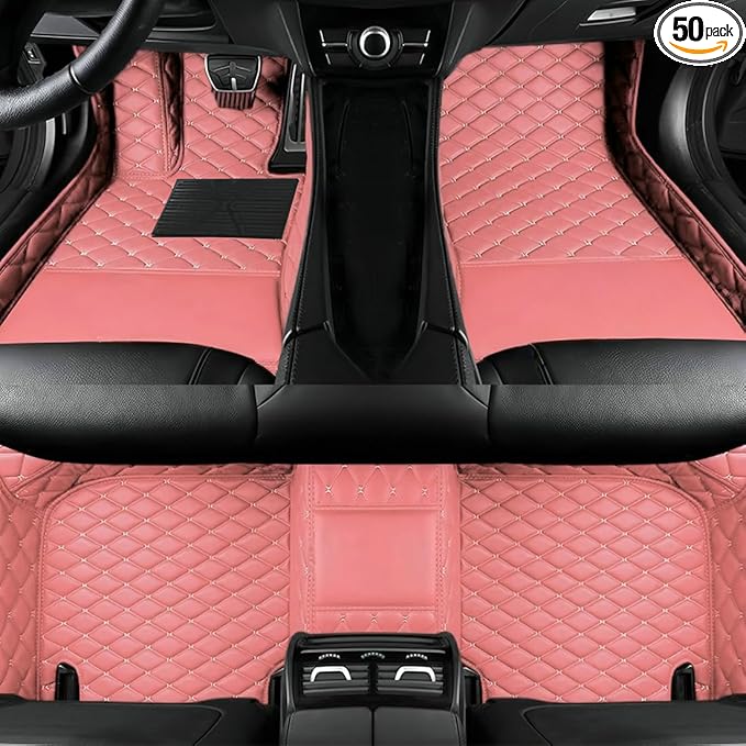 Custom Personalized Floor Mats for Cars，Luxury Full Coverage All Car Floor Mats，Anti-Slip Leather Car Mat Set ，Custom Floor Mats for 99% of Cars, Trucks & SUVs. (Pink)