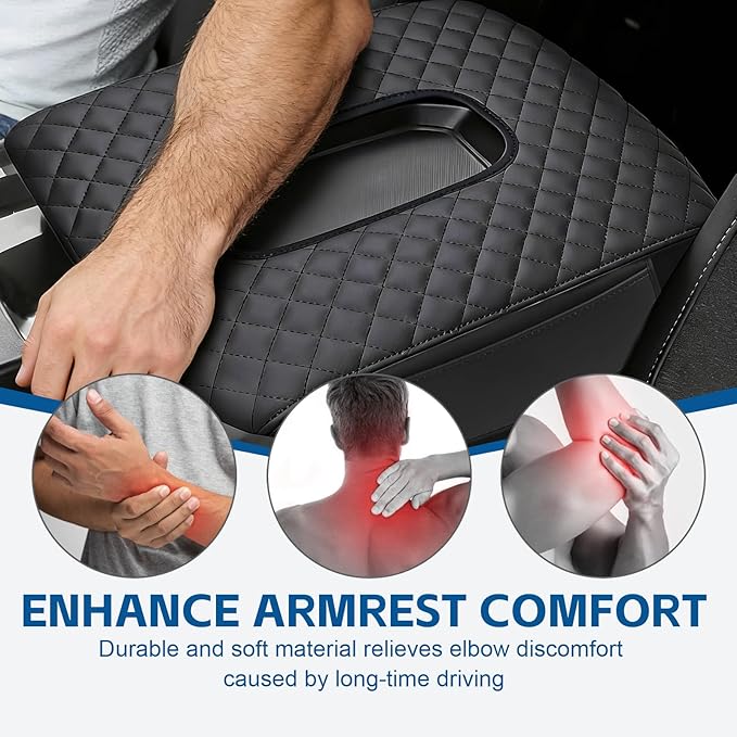Center Console Armrest Cover for GMC Sierra & Chevy Silverado 2019-2025 Accessories, Middle Console Lid Protector,Arm Rest Cushion with Pockets Storage Bag, (Fits Jump Seat Console Only)