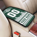 Custom New York J Car Armrest Covers Personalized Football Style with Name Number Customized Auto Center Console Pad Car Handrail Box Cushion for Most Vehicle Decor Accessories, Fans Gift