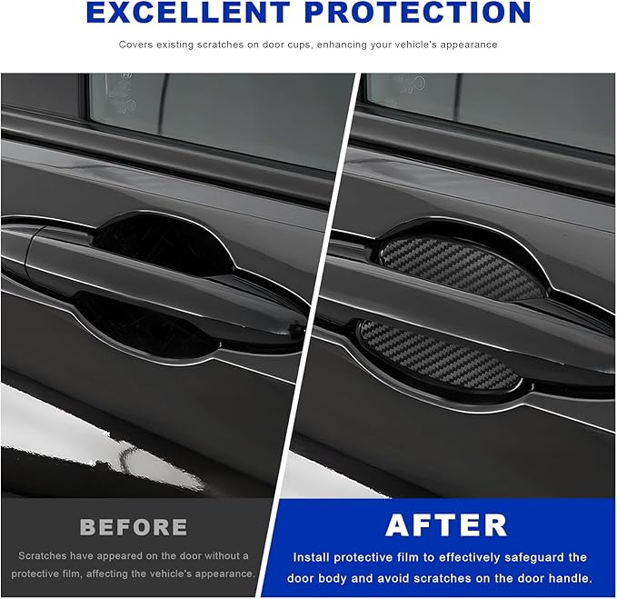 4 PCS Car Door Handle Bowl Stickers, Anti-Scratch Carbon Fiber Auto Handle Cup Protector Paint Guard, Waterproof Door Bowl Sticker Non-Marking Protective Film for Car SUV Truck (Small)