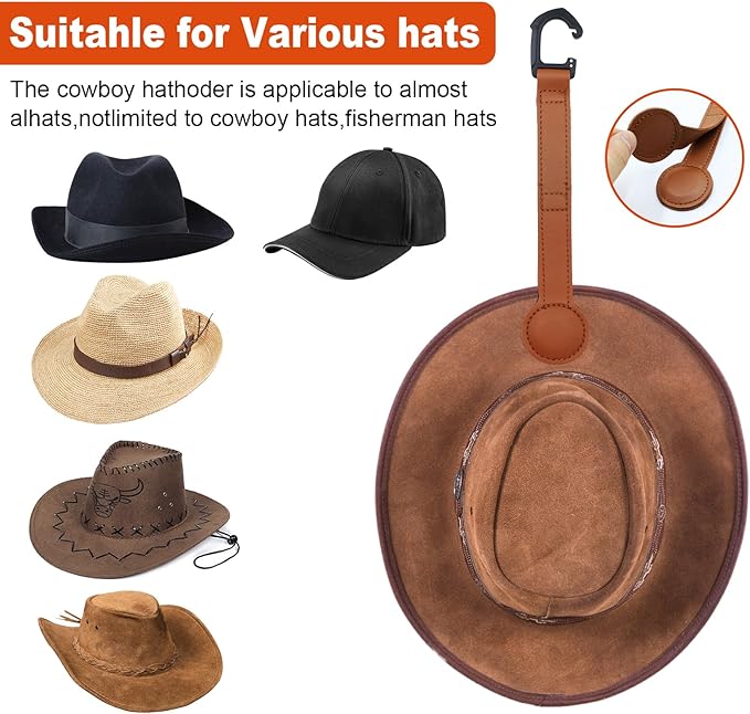 2 Pack Cowboy Hat Holder for Truck, Leather Magnetic Cap Clip, Truck Car Seat Hat Organizer Accessories for Men and Women, Suitable for Car, SUV, Pickup Seat Back Headrest Hat Clip Storage (Brown)