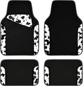 CAR PASS Waterproof Universal Fit Car Floor Mats, Cow Print Car Mats Fit for SUV,Vans,sedans, Trucks,Set of 4pcs Car Carpet with Driver Heel Pad and Nibs Backing,or Cute Women Girly Funny Black White