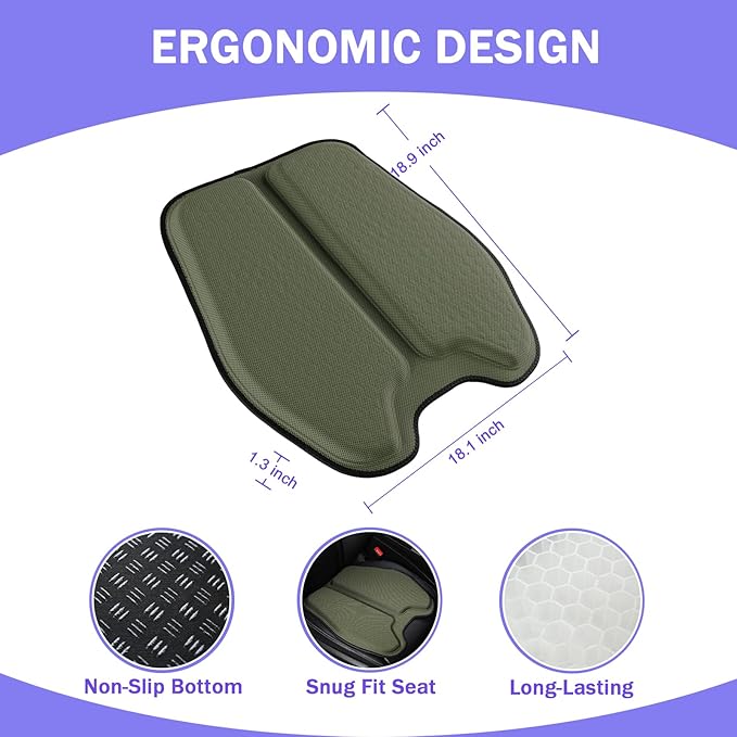 Soft Thin Gel Seat Cushion for Car Seat, Office Chair, Wheelchair, Stadium - Non-Slip Car Seat Cushions with 1 Inch Gel - Sciatica & Tailbone Pain Relief (Green)