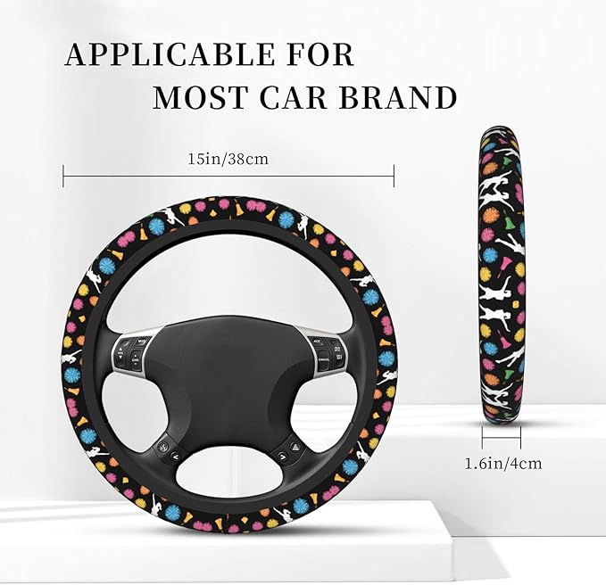 Neoprene Steering Wheel Cover Bullhorns-Pompoms-Cheerleaders Pattern Car Steering Wheel Cover Universal Fit for Most Cars