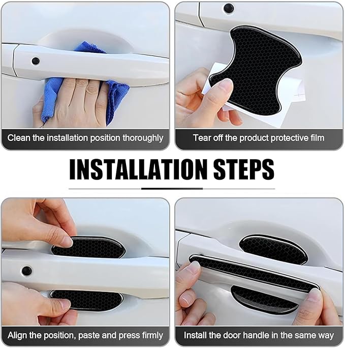 4 Sets Car Door Handle Bowl Sticker, Reflective Car Door Handle Scratch Protector, Self-Adhesive Door Decor Decal, Universal for Cars, SUVs, Trucks