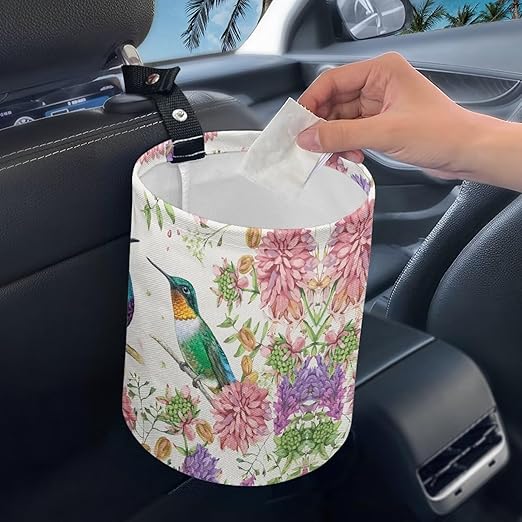 Brosoneto Collapsible Hummingbird Flower Trash Can - Rubbish Bin, Easy to Clean for SUVs, Trucks