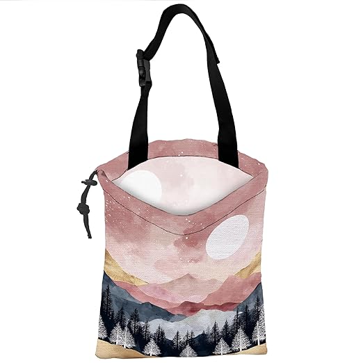 UUCBTAH Car Trash Bag Forest Mountain Moon Landscape Car Trash Bin Leakproof Waterproof Car Trash Can for Back Seat, Foldable Car Garbage Bag with Adjustable Straps and Drawstring for Car Accessories