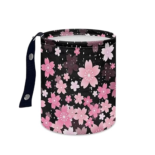 Cherry Blossom Car Garbage Can Small Trash Can with Leak Proof Inside Liner And Hanging Strap Car Organizer Portable Car Essentials for Road Trip