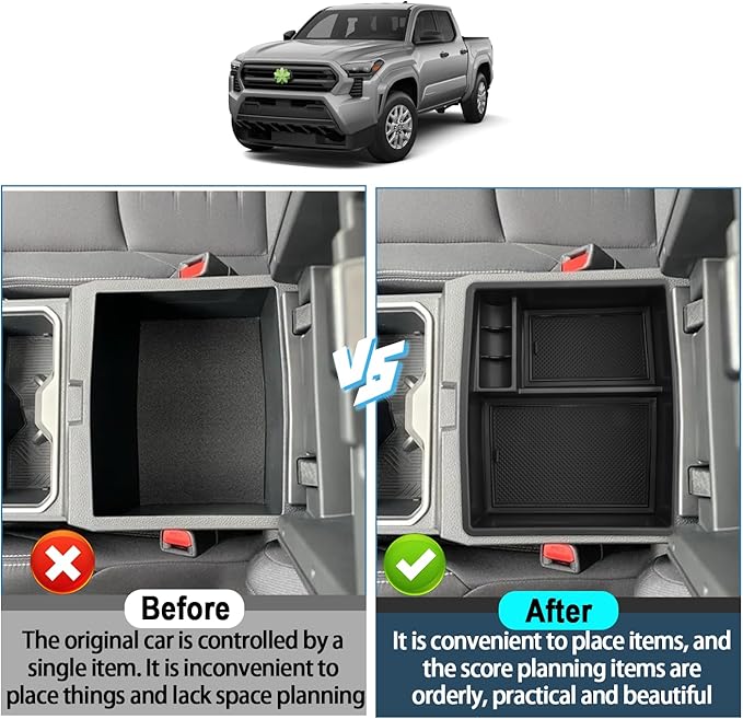 Ruiya 2026 Tacoma Center Console Organzier for Toyota Tacoma 2026 Accessories ABS Material Armrest Console Organizer Compatible with 2024 2025 2026 Toyota Tacoma SR/SR5/Limited/TRD Sport/TRD Pro