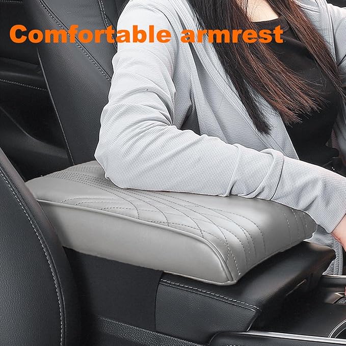 BODLYL Car Center Console Cover, Memory Foam Car Armrest Cushion, Beige Auto Arm Rest Pad, Leather Arm Rest Covering Car, Hand Rest Pillow for SUV/Truck/Vehicle (No.2 Gray)