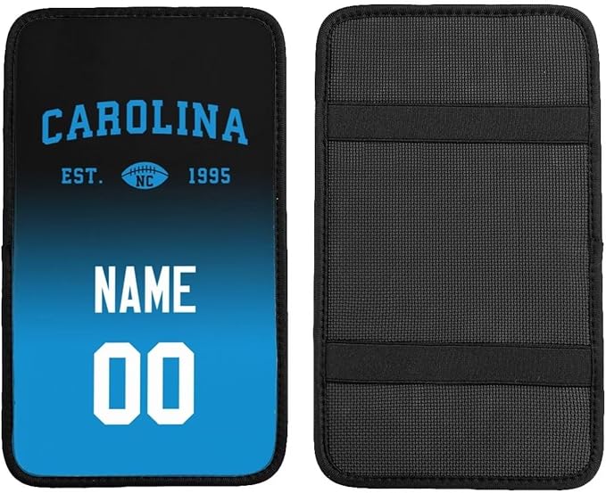 Custom Car Armrest Cover,Add Personalized Name and Number As Gifts for Loyal Football Fans,Auto Center Console Pad Car handrail Box Cushion,Fit for Most Car