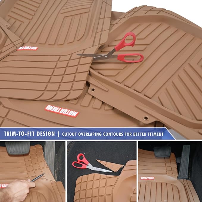 BDK Beige Heavy Duty Front & Rear Rubber Floor Mats Universal Liners for Car SUV Van & Truck, All Weather Protection with Anti-Slip Nibs, Fit Contours of Most Vehicles