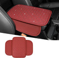 wuyaoyao Bling Car Center Console Cover, 11.81"×7.87" Leather Auto Arm Rest Cover Protector with 2 Storage Bags, Vehicle Crystal Rhinestone Armrest Cushion Pad, Interior Car Accessories (Wine Red)