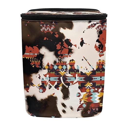 Southwestern Aztec Cow Brown Car Trash Can Garbage Bin Leak Proof Waste Basket Bin with Lid,Portable Camping Garbage Container Fit Most Vehicle