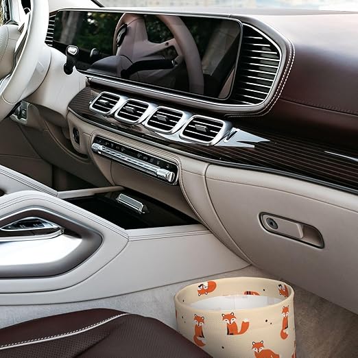 Vintage Cute Little Red Fox Car Trash Can Leak Proof Hanging Waterproof Garbage Can Multipurpose Trash Bin for Car SUV Front Seat Headrest Collapsible and Portable Storage Pocket