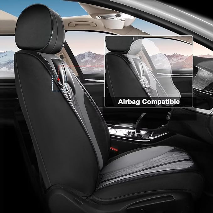 TTX LIGHTING Car Full Set Seat Covers Fit for Kia Amanti 2004-2008 Leather Seat Covers Breathable Waterproof Seat Protectors Seat Cushion with Airbag Compatible(5 Seats,Black&Grey)