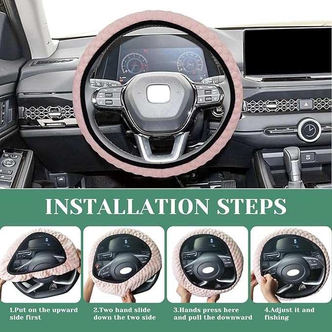 Elastic Stretch Steering Wheel Cover Soft Steering Wheel Protector for Women Girls, Universal 15 inch, Cool in Summer, Microfiber Breathable Ice Silk, Anti-Slip, Easy Carry, Pink