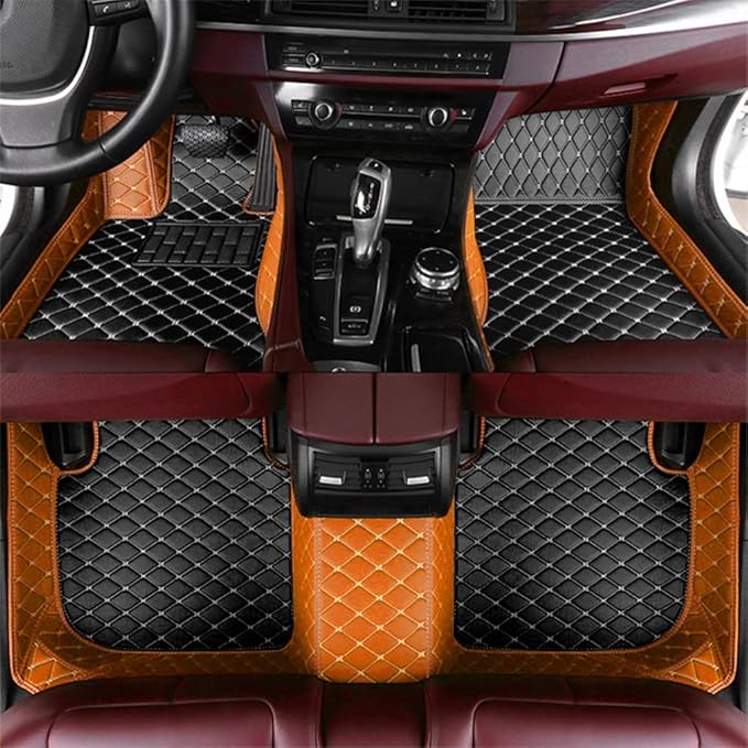Custom Fit Car Floor Mats for Most Cars, SUVs, Trucks - Waterproof PU Leather All-Weather Floor Liners - Durable Anti-Slip Interior Car Accessories to Protect Vehicle Floors (Orange+Black Beige)