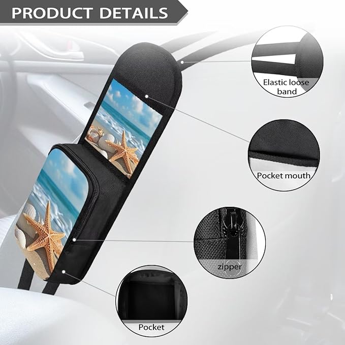 Beach Starfish Car Seat Side Storage Hanging Bag Conch Auto Seat Storage Bag With Zipper Car Accessories for Car, SUV, Trucks