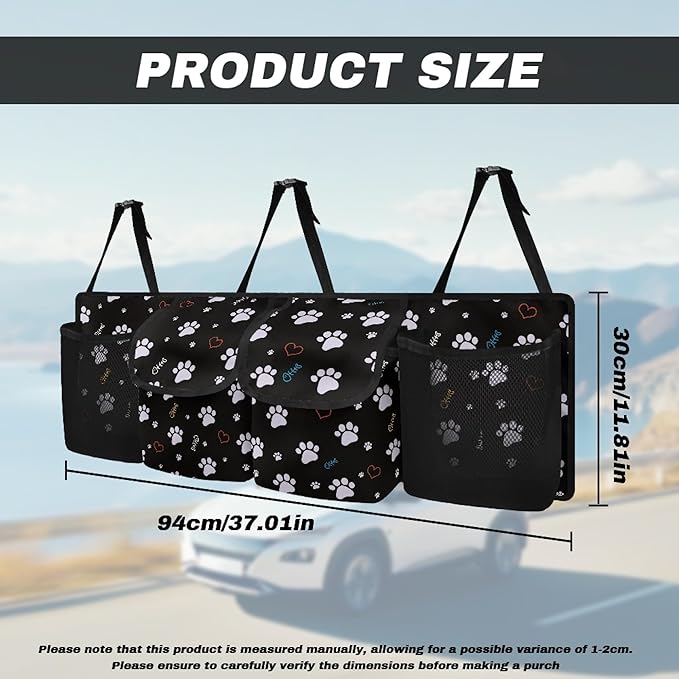 CLOHOMIN Dog Paw Car Trunk Organizer Cute Backseat Car Organizer with Net Collapsible Cargo Bag with 4 Pockets Hanging Car Storage Accessories Gifts for Women Men