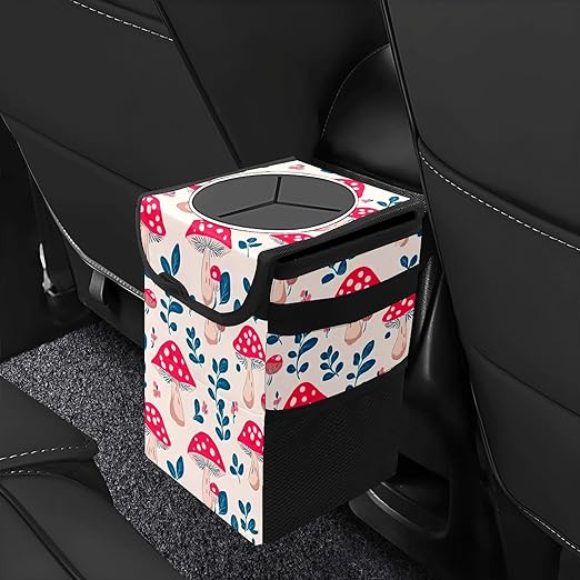 GVGHIDZ Car Trash Can – Multi-Purpose, Lightweight and Portable with Durable Water-Resistant Coating, No Installation Required, Practical and Ample Capacity, Variety of Colors.Mushroom
