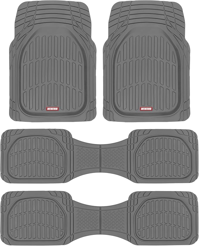 Motor Trend Original FlexTough Gray Rubber Car Floor Mats for 3 Row Vehicles, Front & Rear 2nd Row Deep Dish All Weather Automotive Heavy Duty Trim to Fit, Automotive Liners for Cars Truck Van SUV