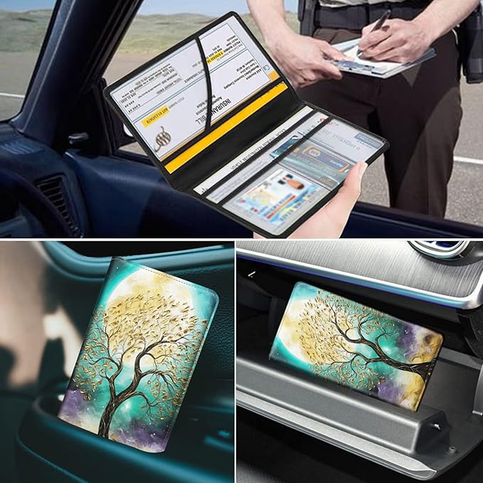 Mxfdegf Car Registration and Insurance Holder, Leather Car Glove Box Organizer, Cool Car Accessories for ID, Driver's License Cards & Essential Document,business cards,Men&Women,for Women Girls