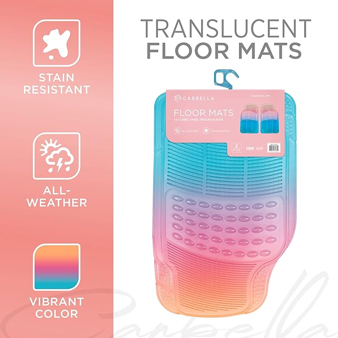 Carbella Automotive Floor Mats for Cars, 2 Piece Car Floor Mats, Trim-to-Fit All Weather Clear Car Mats for Auto Truck Van SUV, Car Floor Mats for Women - Sunset Aura