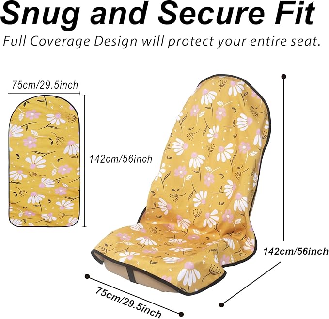 nbnhxnff Sweat Towel Car Seat Cover Protector Front Seats for Gym Workout,Running,Swimming,Beach and Hiking,Waterproof Universal Seat Cover for Car,Trucks,Van & SUV(Yellow Chamomile,1pcs Front Seat)
