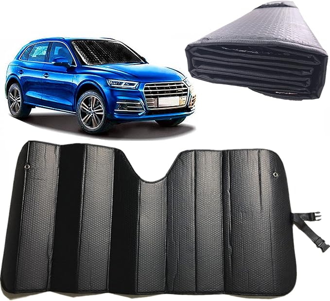 GWUSKDT Car Sun[Shade], Sun Protector,Foldable Front Window Shade-Thicken 5-Layer Bubble for Auto Windshield UV Protection and Heat Reflector 58"x 27.5" (Black)