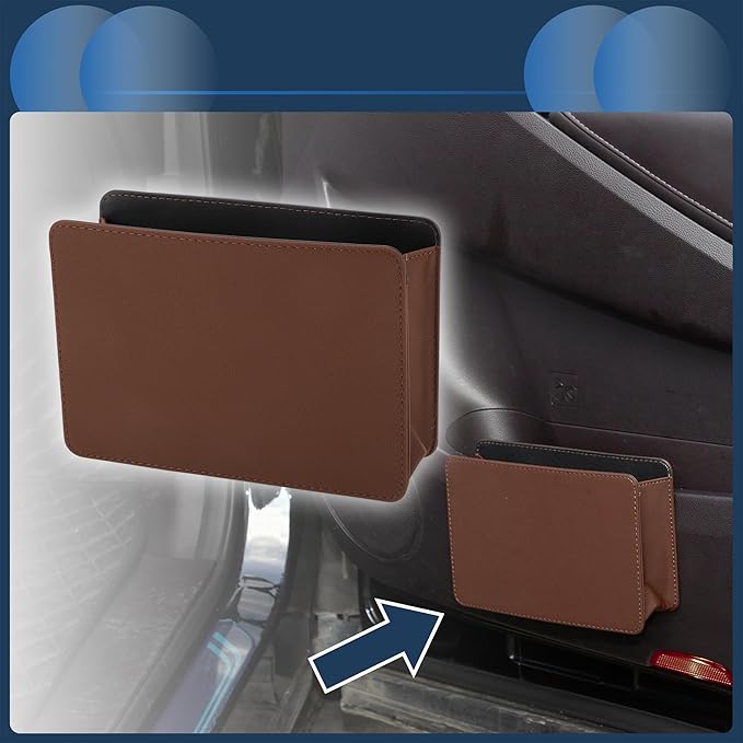 Car Trash Can Car Door Back Seats 7.9" Length 2.8" Width 5.5" Height Auto Trash Bin Faux Leather Brown Hanging