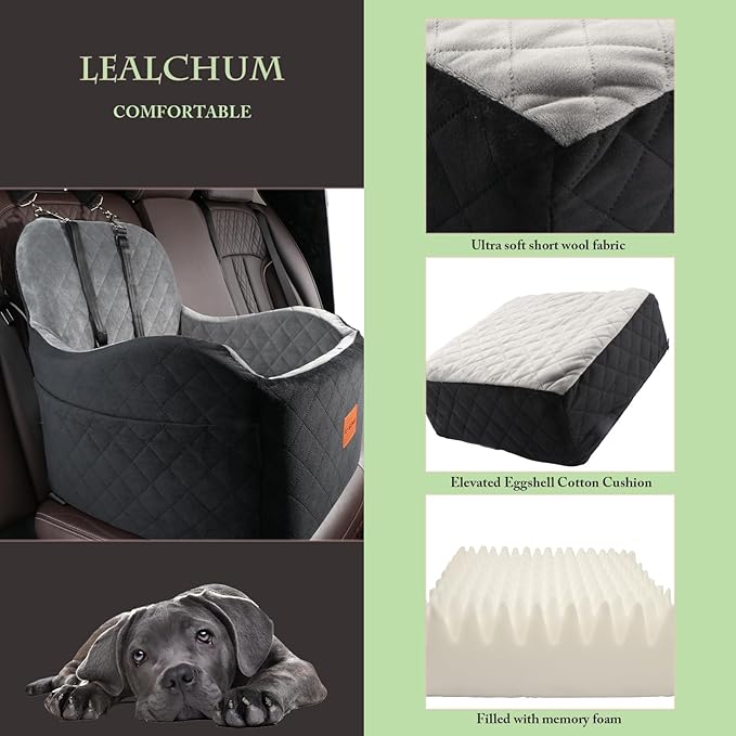 Lealchum Dog Car Seat for Small/Medium Dogs,6in Elevated Cushion,Fits in Front/Back Seat,Fully Detachable and Washable,2 Storage Pockets,Easy to Install (Red, Medium)