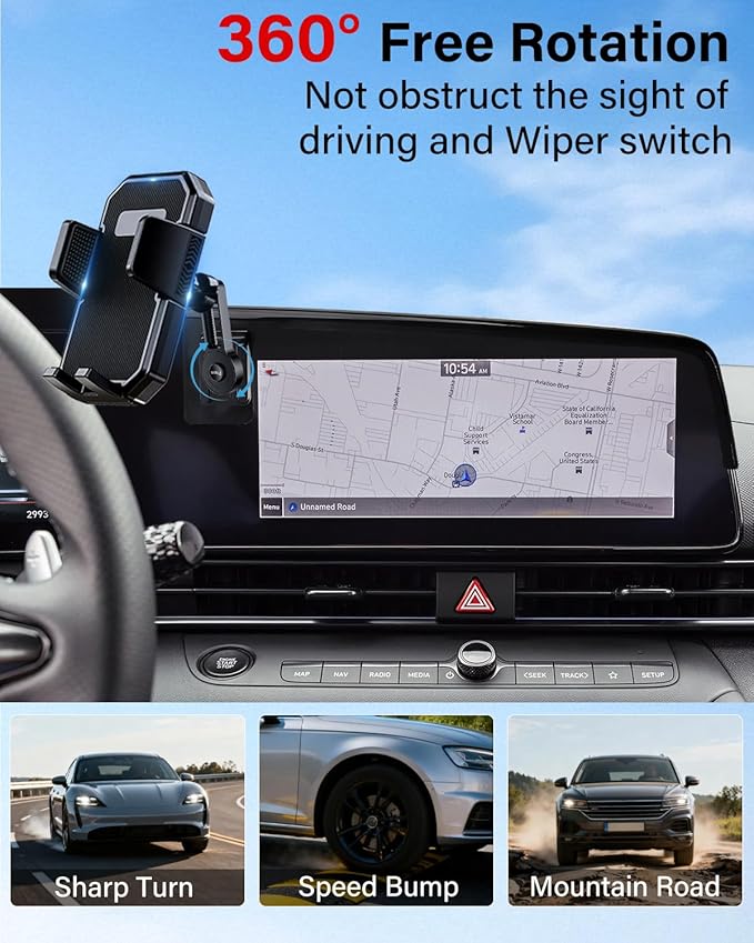 PZK Car Phone Holder for Hyundai Elantra 2021-2025 SE/SEL/Sport/Limited/N Line Accessories Custom 8-Inch/10.25-Inch Screen Auto Lock Car Phone Holder with 360° Rotating Extension Rod Not Affect Screen