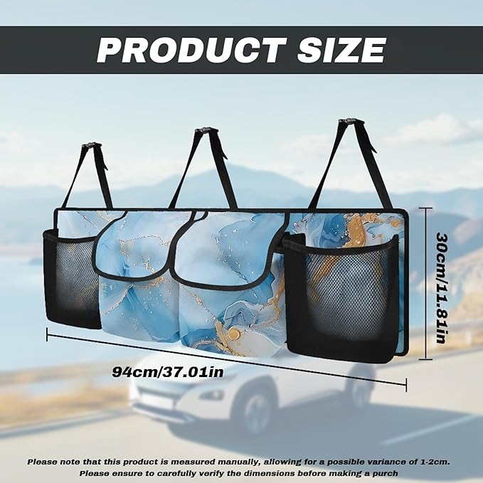 CLOHOMIN Blue Marble Print Car Trunk Organizer Sturdy Backseat Hanging Organizer Collapsible Backseat Storage Organizer for Car Easy to Install Car Organizer Bag