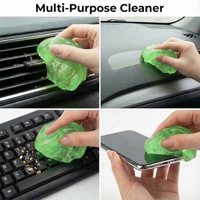 4PCS Car Cleaning Gels, Universal Automotive Air Vent Dust Cleaning Putty, Reusable Auto Interior Detailing Slime Supplies, Fit for Dashboards, Cup Holders (Green)
