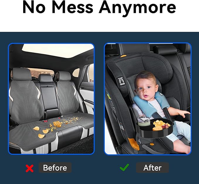 Kids Car Seat Tray, Travel Tray with Cup Holder for Toddler Baby, Kids Car Seat Food Snack Organizer for Road Trip, Stroller snack tray travel must haves - Black