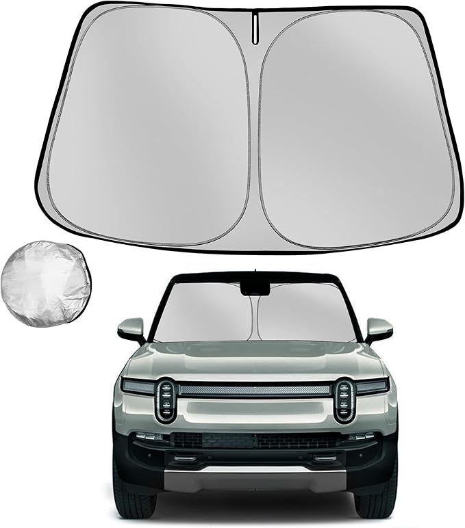 Fonowka Windshield Sun Shade for 2022-2025 Rivian R1S Foldable Sun Sunshade for Car Front Window Blocks UV Rays and Heat Automotive Interior Protector Custom Fit Accessories
