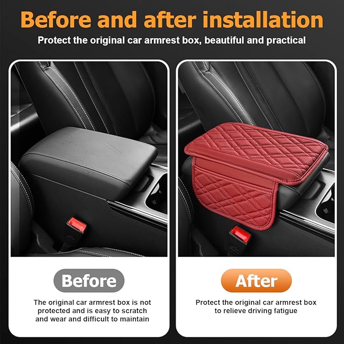 Mandark Car Center Console Cover, 2PCS Leather Vehicle Arm Rest Cushion with 2 Storage Bags, Automotive Armrest Interior Seat Box Pad Accessories, Universal for SUV, Sedan, Truck (Red)