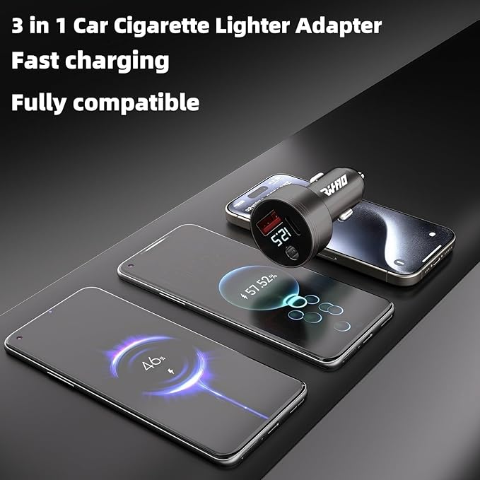 3 in 1 Starlink Mini Accessory 12v Car Cigarette Lighter Adapter Charger,with Digital Display,Compatible with Starlink Mini DC Power Cable UBS-A USB-C for All Car Models