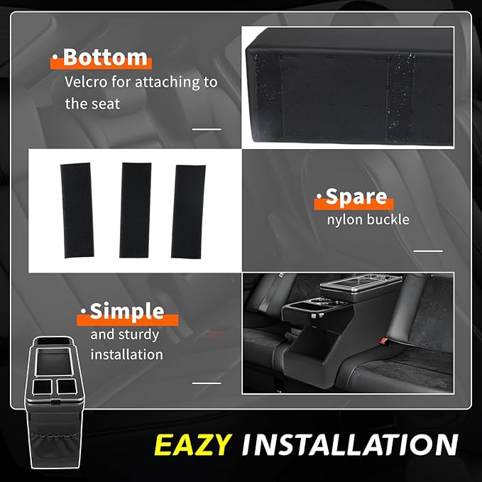LORPHEIR Universal Center Console Organizer for VW T5 T6, Peugeot Traveller, Mercedes, Opel, Toyota - Between Seats Storage Box with Sliding Compartment, Cup Holders and Phone Slot, Black