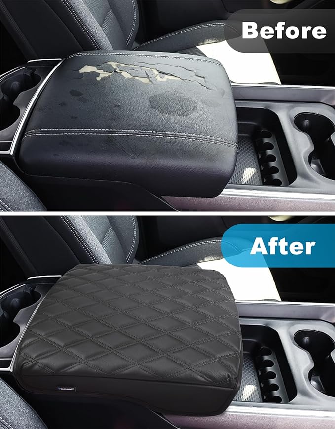 Center Console Cover for Dodge Ram 1500 2019-2026, Bucket Seat, Vinyl Leather Interior Accessories, Car Armrest Cushion Pad, Anti-Scratch, Black