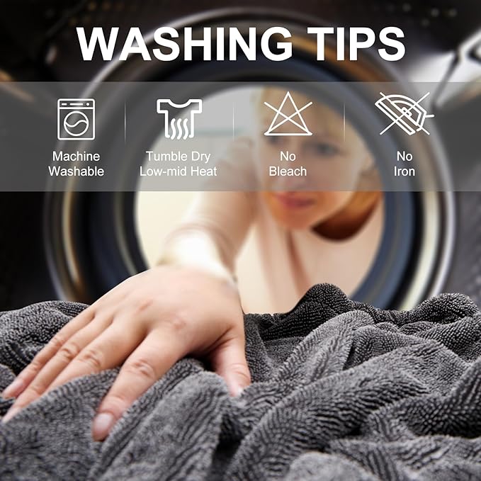 Singrune 2 Pack XL Car Drying Towel – 1300GSM Ultra Absorbent Microfiber, 24"x36" Large Size, Twisted Loop, Lint-Free & Streak-Free for Auto Detailing, Car, SUV, Truck (Gray-Gray)