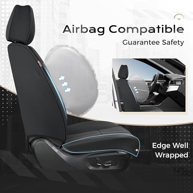 Coverado Car Seat Cover, Cover for Cars Front Seat, Premium Leather, Universal Fit Waterproof Seat Protectors, Car Seat Cushion Non-Slip for Most Cars-Black