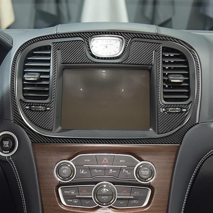 NVCNX Real Premium Carbon Fiber for Chrysler 300 Accessories 2015-2023 2016 2017 2018 2019 2020 2021 2022 S/C/Limited/Touring Car Dash Navigation Panel Cover Interior Trim Sticker Decal 2PCs