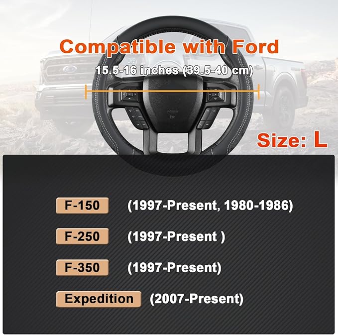 GIANT PANDA Car Steering Wheel Cover for Ford - F150 F250 F350 Expedition, (15.5-16 inches - Black+Gray Line)