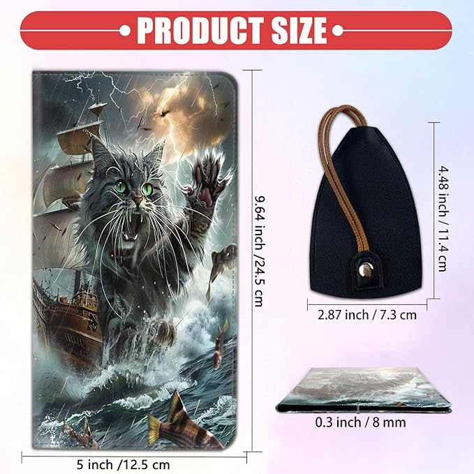 Car Registration Holder, Waterproof PU Leather Vehicle Card Document Glove Box Organizer, Women Interior Auto Accessories Case for Cards, Driver License Car Insurance Holder, Cat Storm Ship Pattern